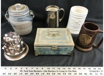 Lot Of Ceramic Items, Jewelry Box, Copper Mold