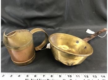 1800s Copper Pitcher, And Old Brass Pan