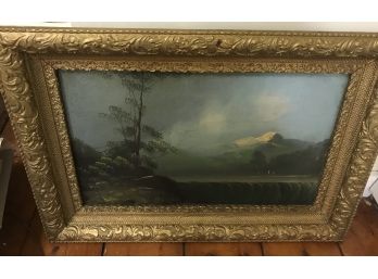 Antique Oil Painting With Elaborate Gold Wood Frame