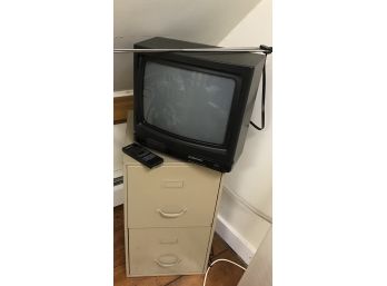 Vintage Emerson TV/remote And Two Drawer Metal File Cabinet