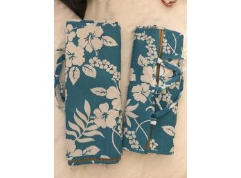Pair Of Asian Style Bamboo Mats With Floral Coverings