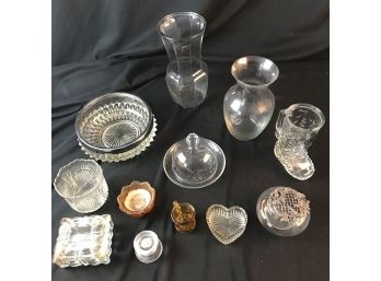 Assorted Glass Vases, Bowls, Candle Holders Etc.