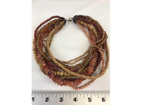 Wood And Glass Beaded Necklace