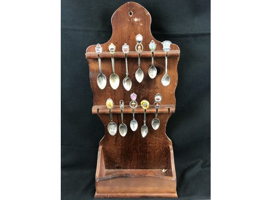 Souvenir Wood Spoon Shelf With 11 Spoons