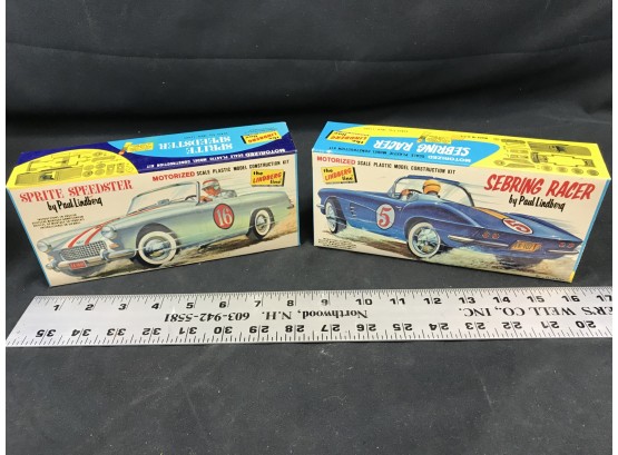 2 Vintage Plastic Model Kits, Paul Lindberg, Seabring Racer, Sprite Speedster