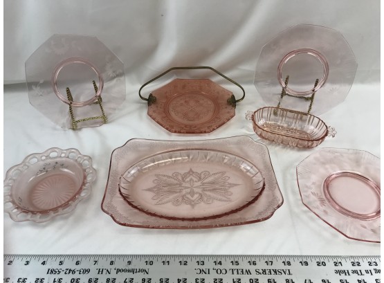 Lot Of Pink Glass Plates And Bowls