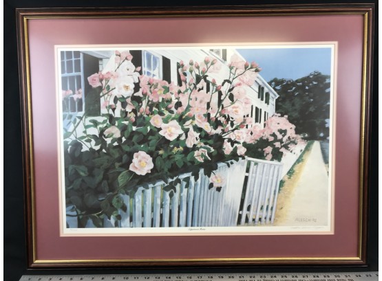 Edgartown Roses Signed And Numbered Framed Print By Alesch 92, Approximate Size 33” X 25”