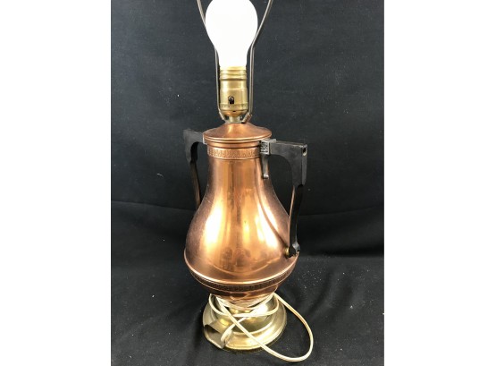 Old Copper And Brass Coffee Server Lamp, Tested Works