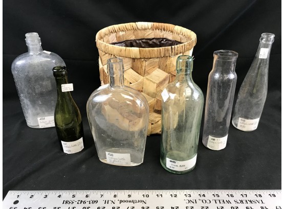 Lot 2 Of Old Bottles With Basket