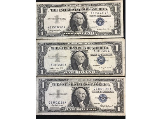 3 One Dollar Silver Certificates, 1957