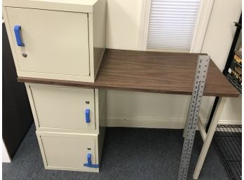 Desk With Metal Cabinets, Size Approximately 42 Inches Long, 20 Inches Deep, 29 Inches High