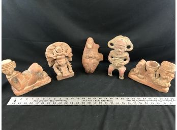 5 Myan  Or Aztec Pottery Statues
