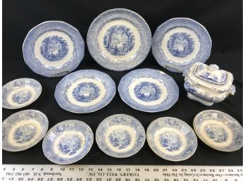Lot Of Antique Blue And White Plates. See Pictures