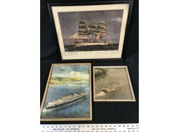 3 Framed Pictures Of Ships