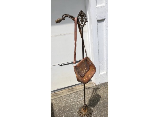 Antique Iron Bridge Lamp, Vintage Leather Purse