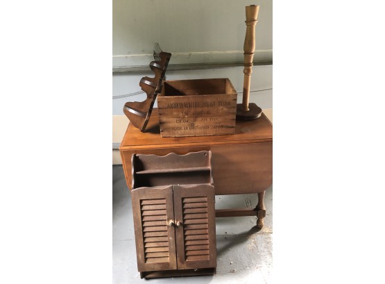 Assorted Wooden Items Including Wooden Crate