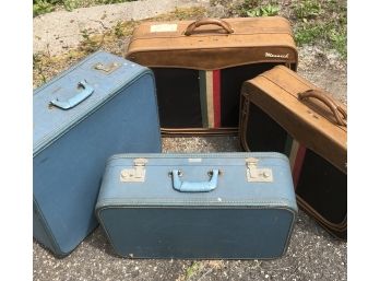 Four Pieces Of Vintage Luggage 2 Blue 2 Brown