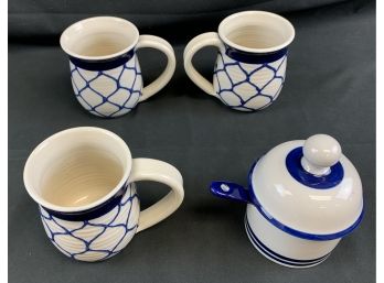 Three Ceramic Mugs/ Dansk Jam Jar