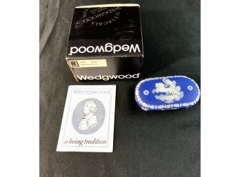 Dark Blue  Wedgwood Jasperware Fluted Box With Lid/ Match Holder