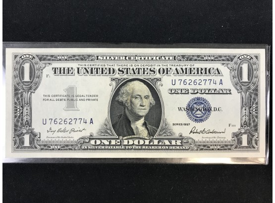 1 Pristine $1 Silver Certificate, Uncirculated, 1957, Like New In Holder