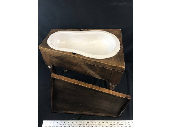 Antique Baby Bathtub, Metal Tub With Wood Cover
