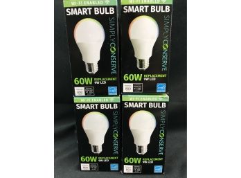 4 A19 Smart LED Bulbs Wi-Fi Enabled, Use A Smart Phone, New In Box