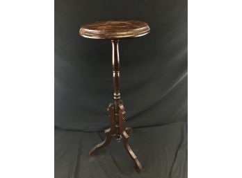 Three Leg Old Wood Pedestal Table, 32 Inches High
