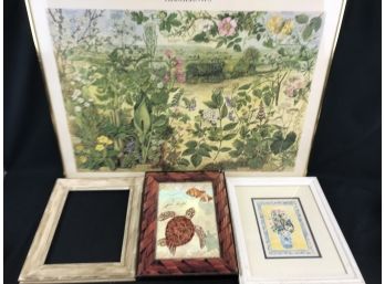 3 Pictures And Frame Lot