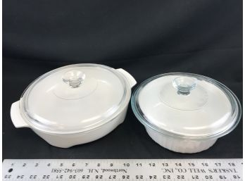 White Corning Ware Baking Dish With Lid And Round Baking Dish With Mismatched Glass Lid
