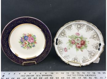 Lot 3 -  23 Karat Gold Encrusted Plate With Flowers, And Old Bavarian Style Plate With Roses
