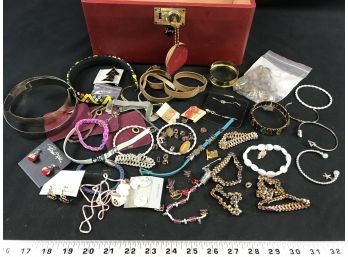 A Lot Of Miscellaneous Necklaces And Bracelets, Includes Red Case