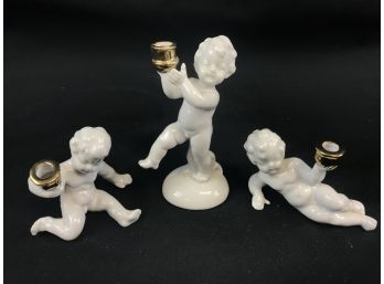 3 Miniature Figurine Candle Holders, Made In Germany