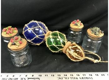 4 Fruit Lid Glass Jars And Glass Floats