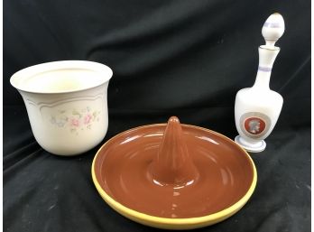 Pfaltzgraff Flower Planter, Sombrero Plate Made In Portugal, Decanter Made In France