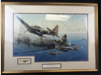 The Battle Of The Coral Sea By Robert Taylor Print, Matted And Framed, Size 33” X 24”