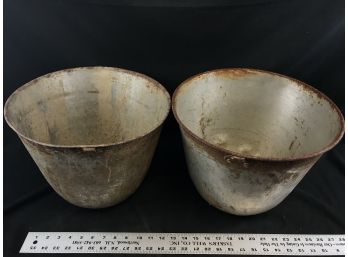 2 Large Metal Bowls, Planters