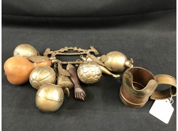 Unique Hanging Decoration With Copper Or Brass Items And Miniature 1800s Copper Pitcher
