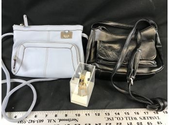 2 Leather Purses And Padlock Watch