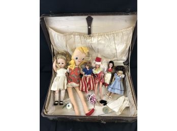 Old Trunk Filled With 6 Vintage Dolls