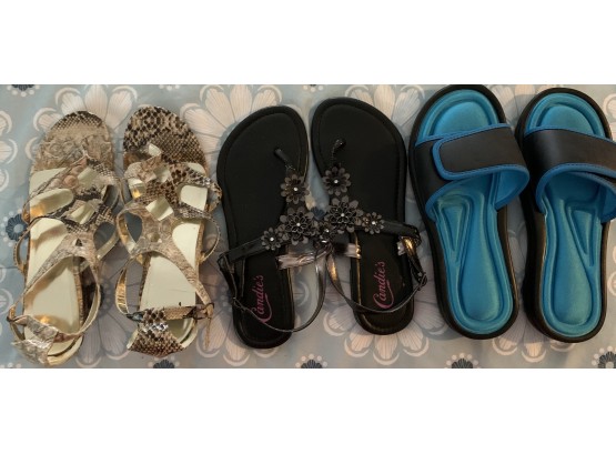 Lot B Three Pairs Of Women’s Sandals Approximately Size 6 1/2