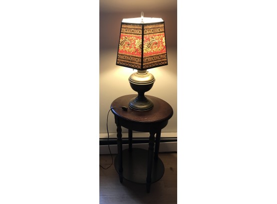 Small Oval Side Table And Metal Lamp With Shade