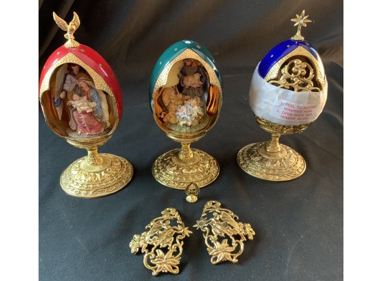 Three Franklin Mint Faberge Christmas Eggs