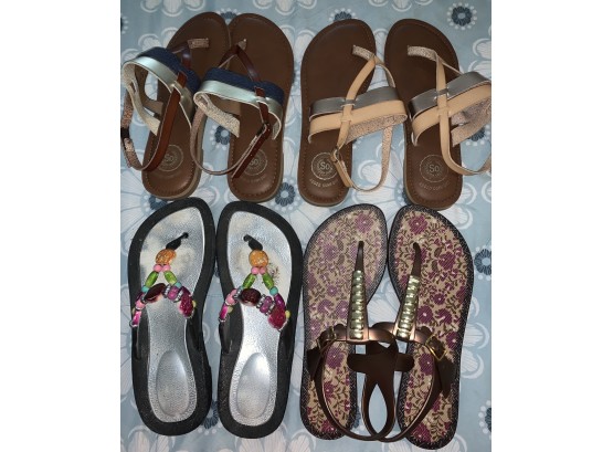 Lot C  Four Pairs Of Women’s Sandals Approximately Size 6 1/2