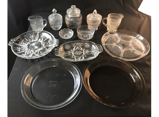 Assorted Clear Glass Including Two Sets Of Creamer And Sugar