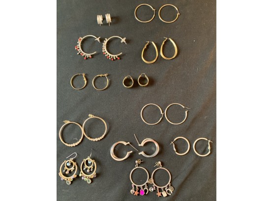 12 Pairs Of Costume Jewelry Hoop Earrings