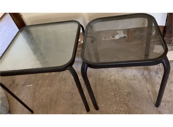 Two Outdoor Glass Top Tables