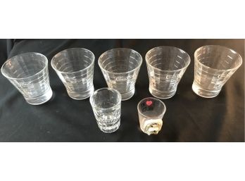 Five Crown Royale Glasses And Two Shot Glasses