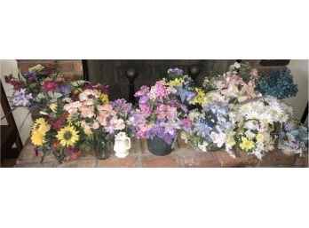 Large Assortment Of Silk Flowers In Various Containers
