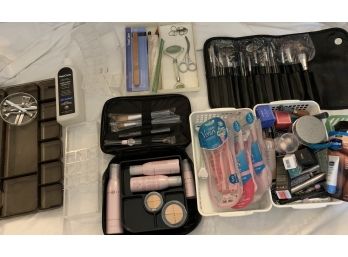 Large Lot Of Make Up And Make Up Holders