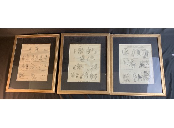 3 Framed Pages From Punch Magazine